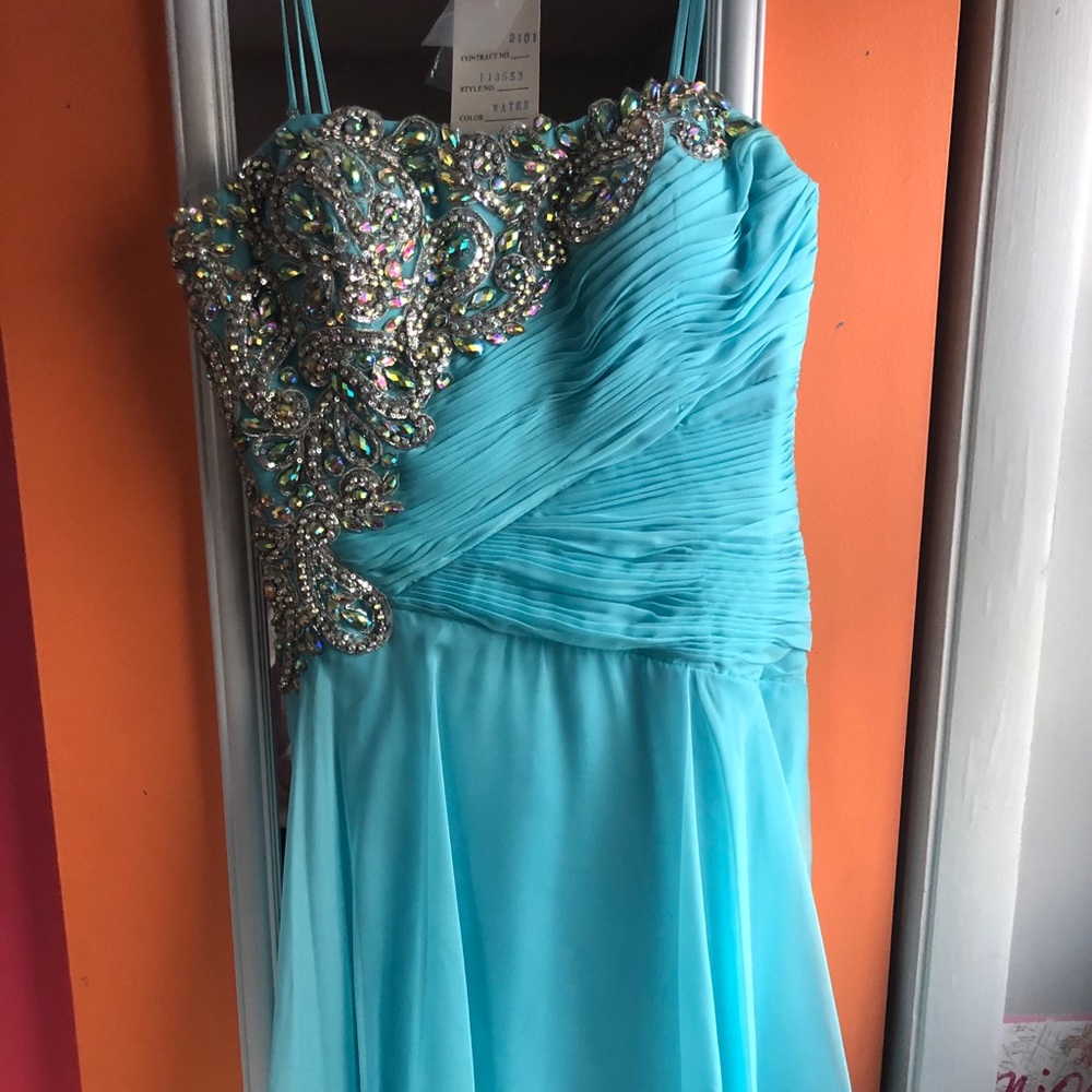 Light blue beaded prom dress